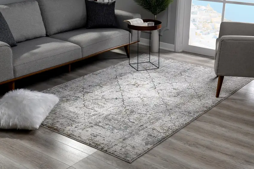 Gray and Ivory Abstract Distressed Area Rug Photo 10