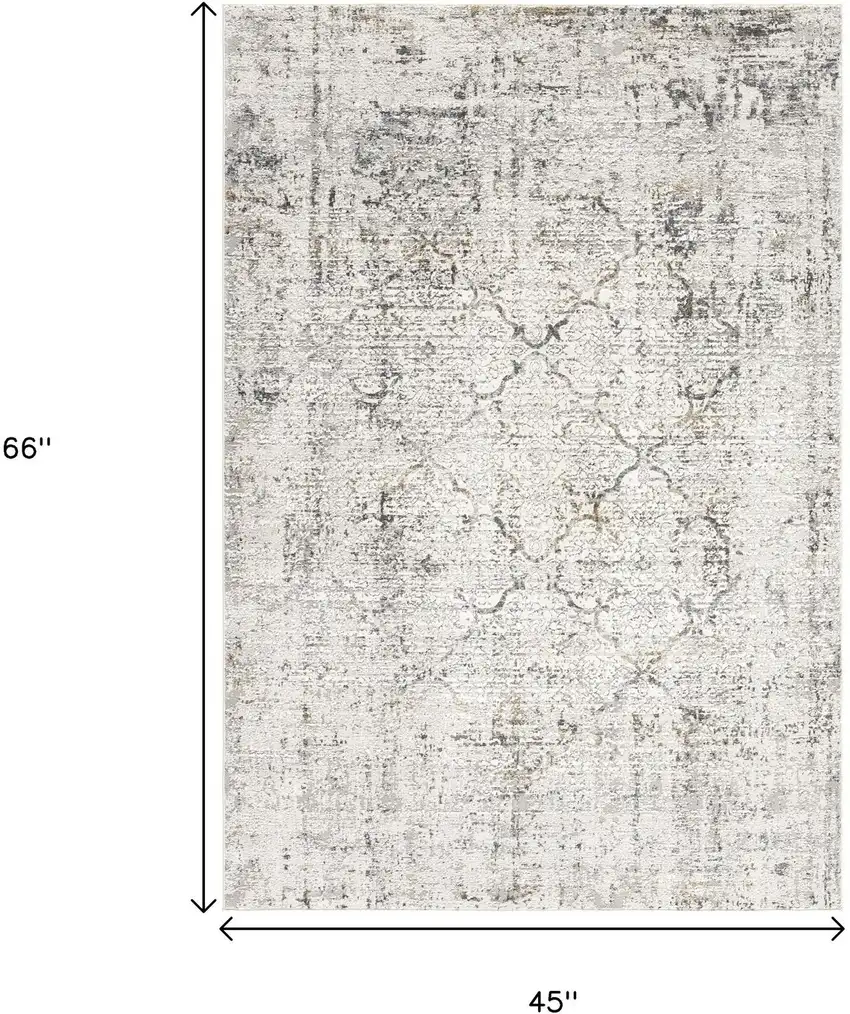 Gray and Ivory Abstract Power Loom Area Rug Photo 3