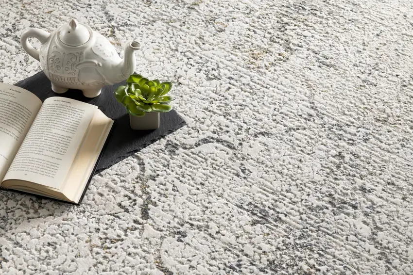 Gray and Ivory Abstract Distressed Area Rug Photo 7