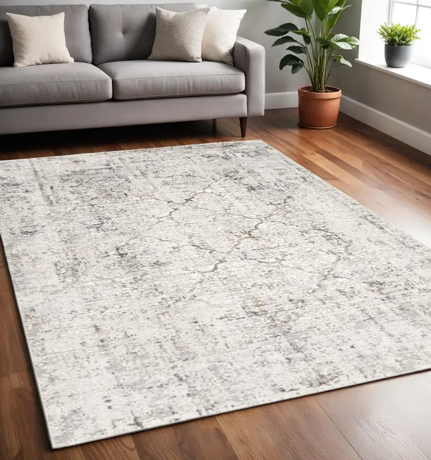 Gray and Ivory Abstract Area Rug Photo 2
