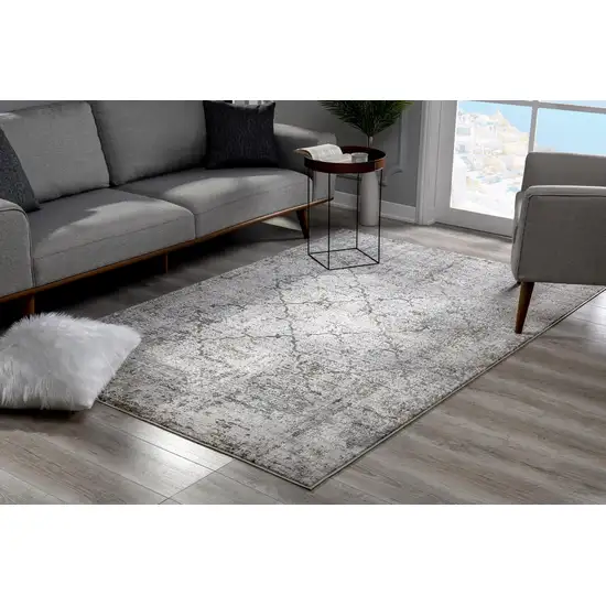 Gray and Ivory Abstract Distressed Area Rug Photo 8