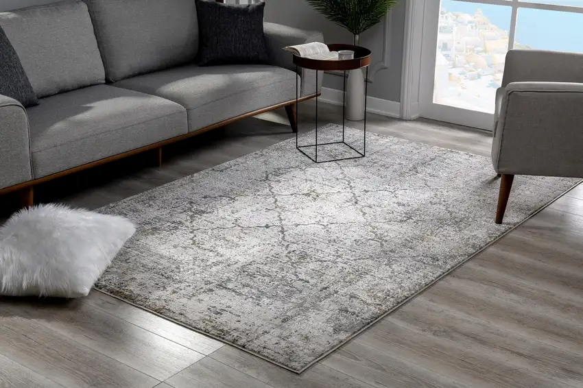 Gray and Ivory Abstract Distressed Area Rug Photo 8