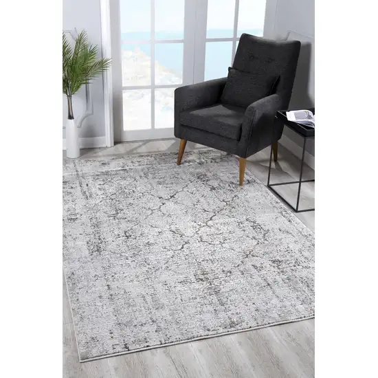 Gray and Ivory Abstract Distressed Area Rug Photo 7