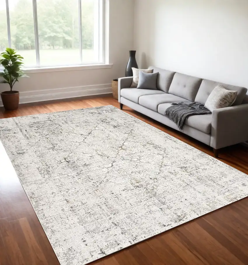 Gray And Ivory Abstract Dhurrie Area Rug Photo 1