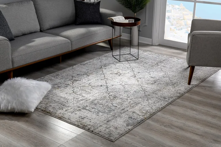 Gray and Ivory Abstract Distressed Area Rug Photo 5