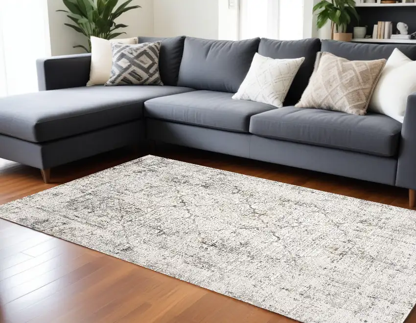 Gray and Ivory Abstract Area Rug Photo 1