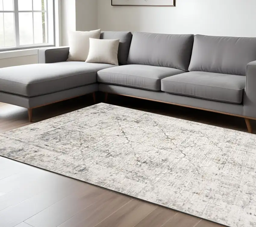 Gray and Ivory Abstract Area Rug Photo 1