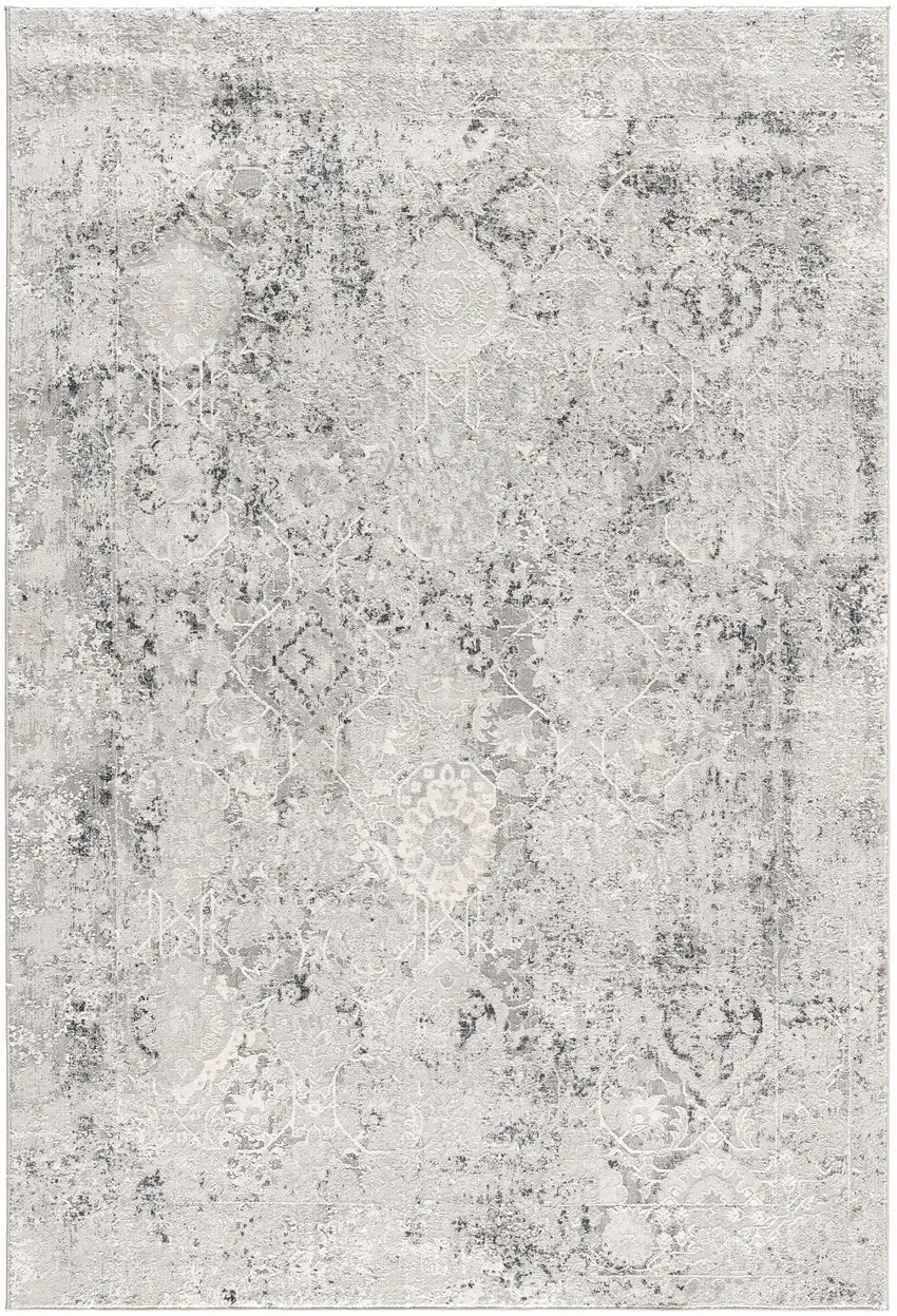 Gray and Ivory Abstract Distressed Area Rug Photo 5