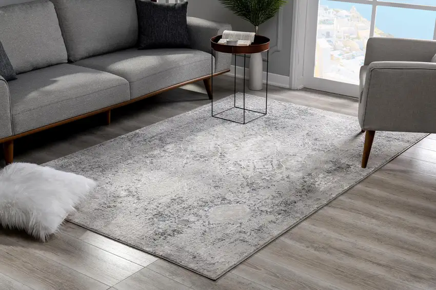 Gray and Ivory Abstract Distressed Area Rug Photo 8