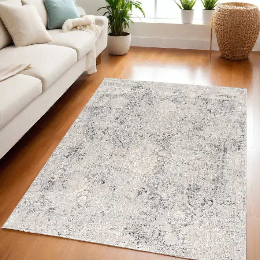 Gray And Ivory Abstract Dhurrie Area Rug Photo 1