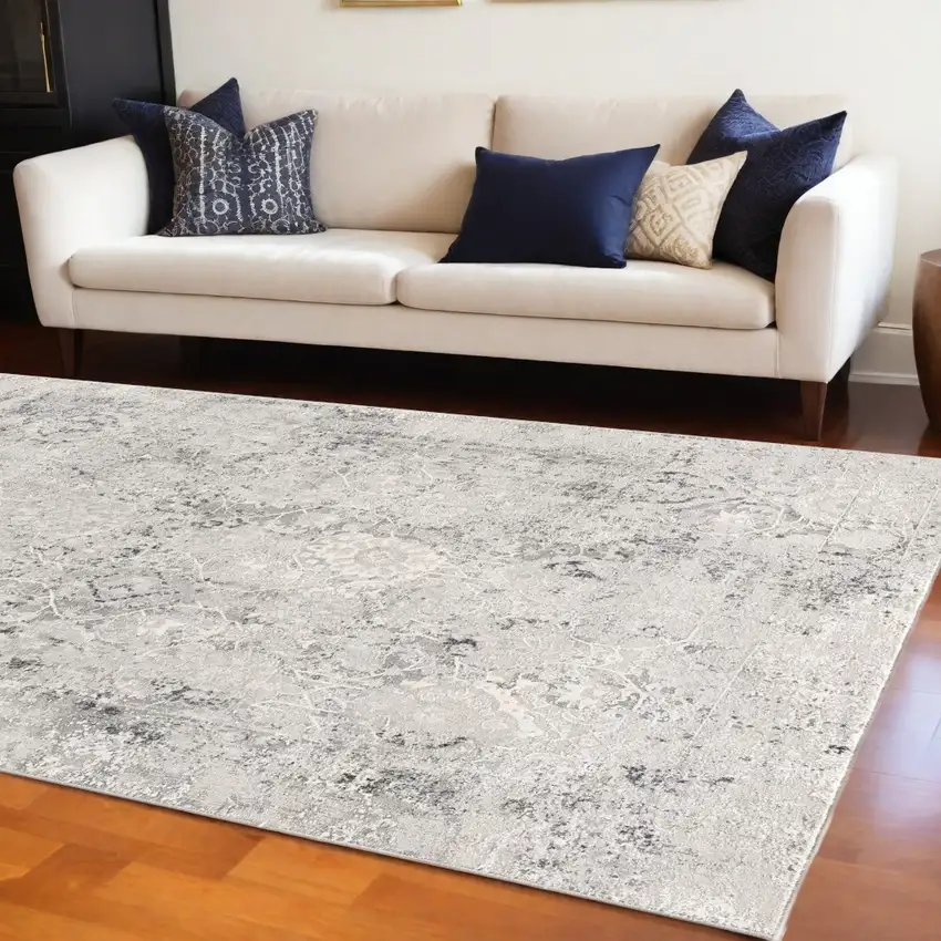Gray And Ivory Abstract Dhurrie Area Rug Photo 1