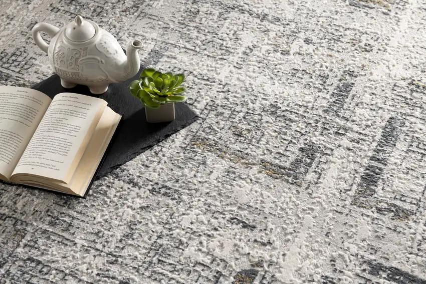 Gray and Ivory Abstract Distressed Area Rug Photo 7