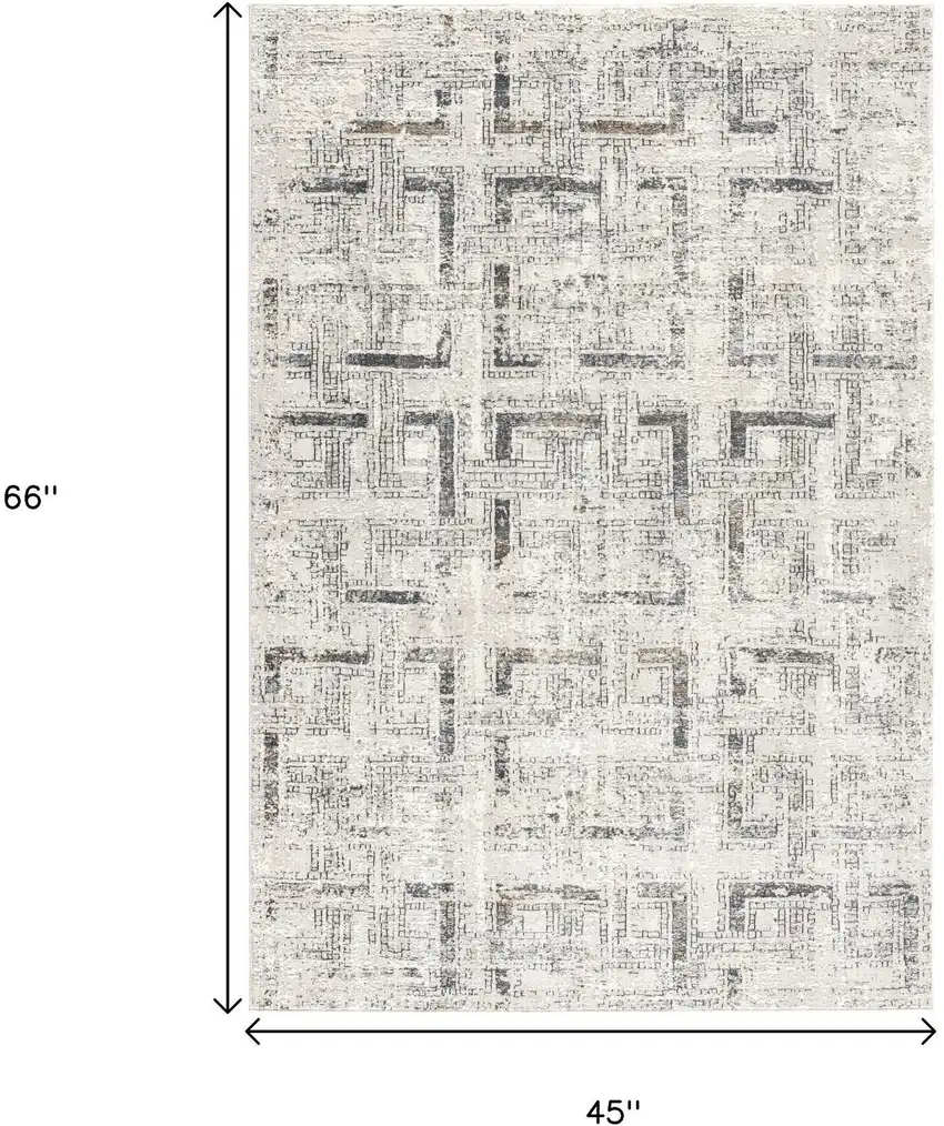 Gray and Ivory Abstract Power Loom Area Rug Photo 3