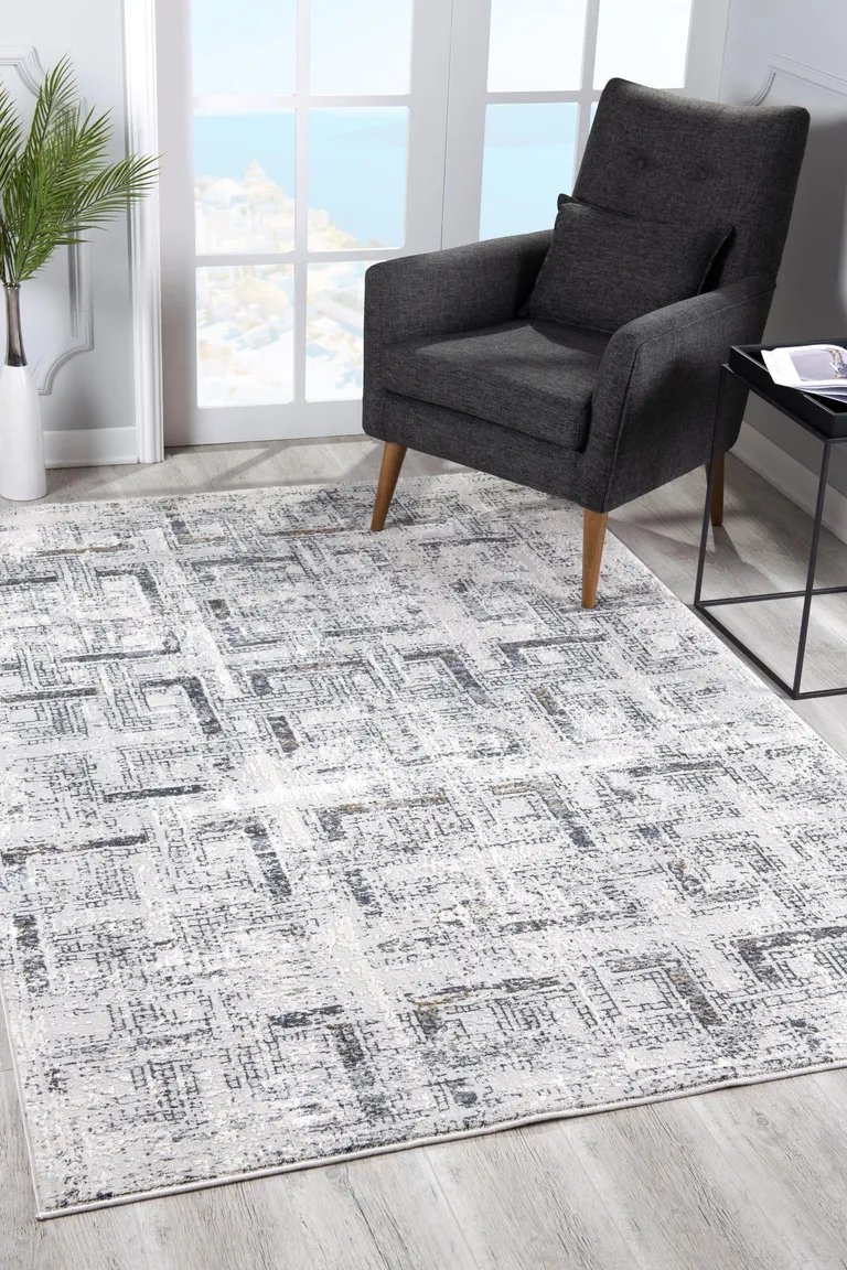 Gray and Ivory Abstract Distressed Area Rug Photo 5
