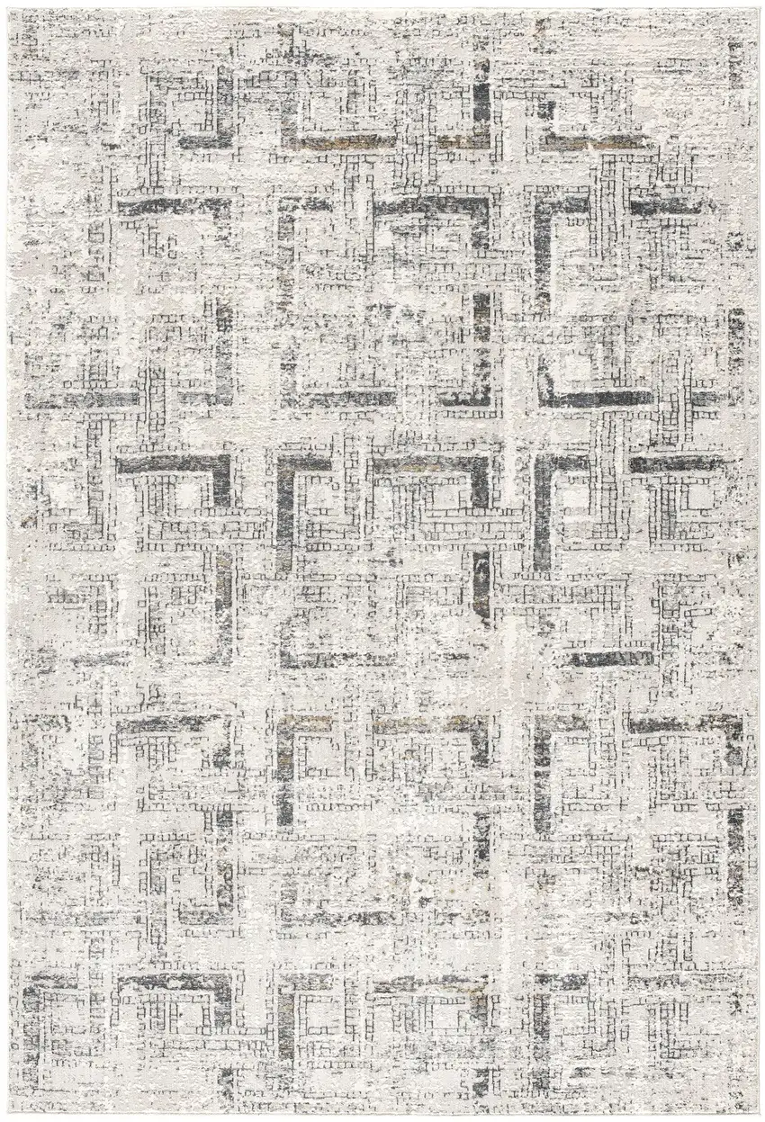 Gray and Ivory Abstract Power Loom Area Rug Photo 4