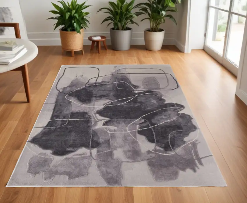 Gray and Ivory Abstract Hand Tufted Area Rug Photo 1
