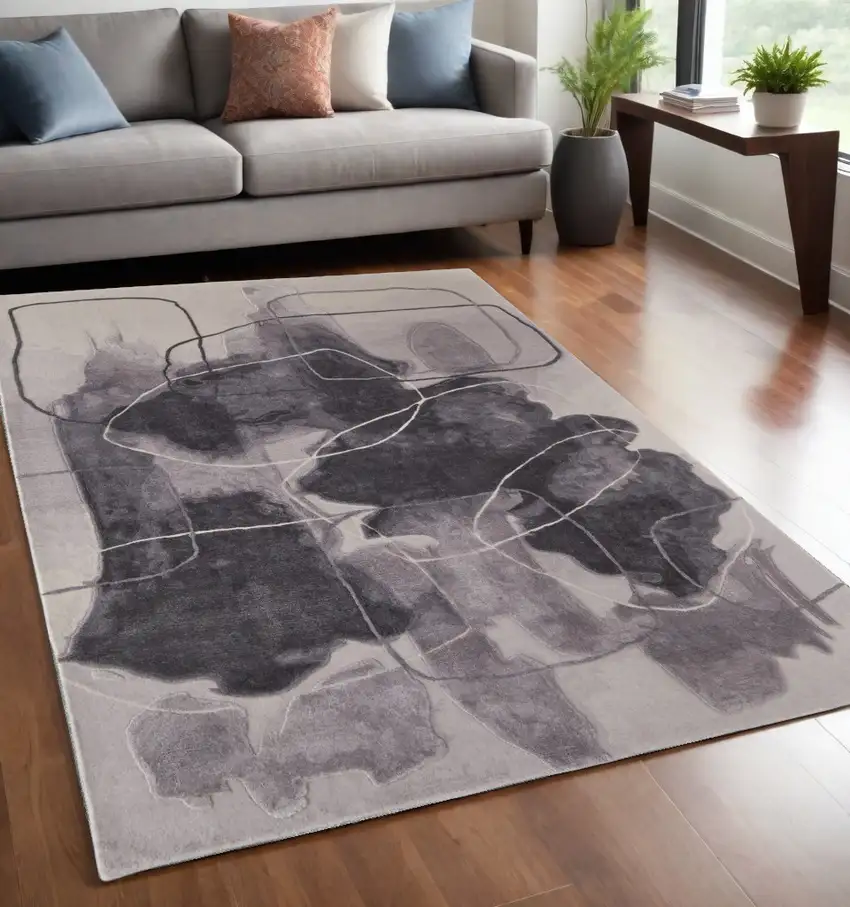 Gray and Ivory Abstract Hand Tufted Area Rug Photo 1