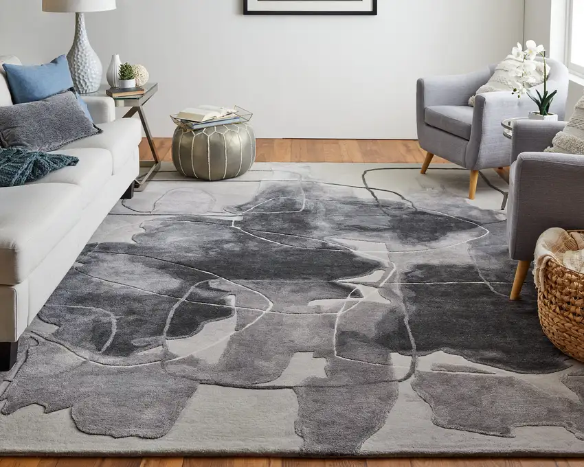 Gray and Ivory Abstract Hand Tufted Area Rug Photo 8