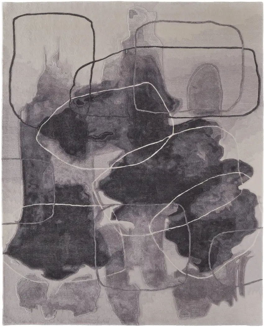 Gray and Ivory Abstract Hand Tufted Area Rug Photo 2