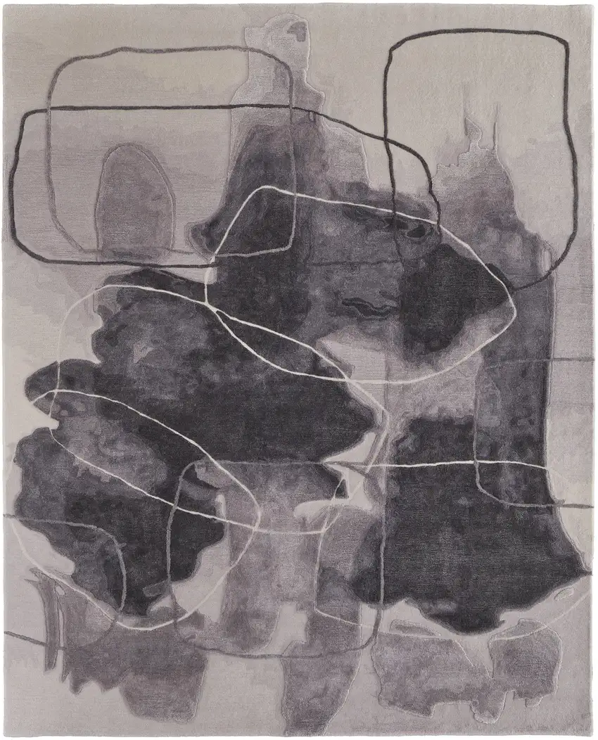 Gray and Ivory Abstract Hand Tufted Area Rug Photo 4