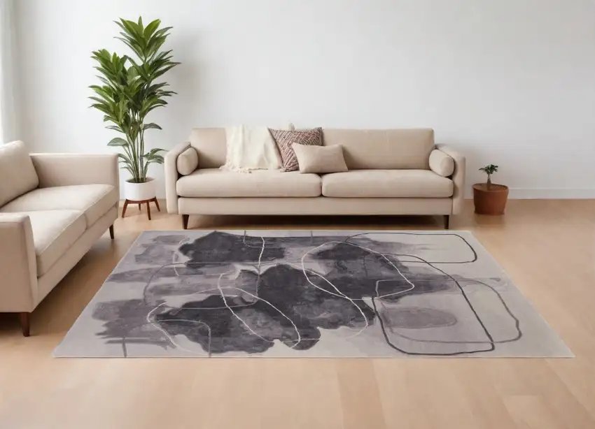 Gray and Ivory Abstract Hand Tufted Area Rug Photo 1