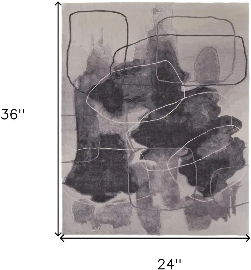 Gray and Ivory Abstract Hand Tufted Area Rug Photo 3