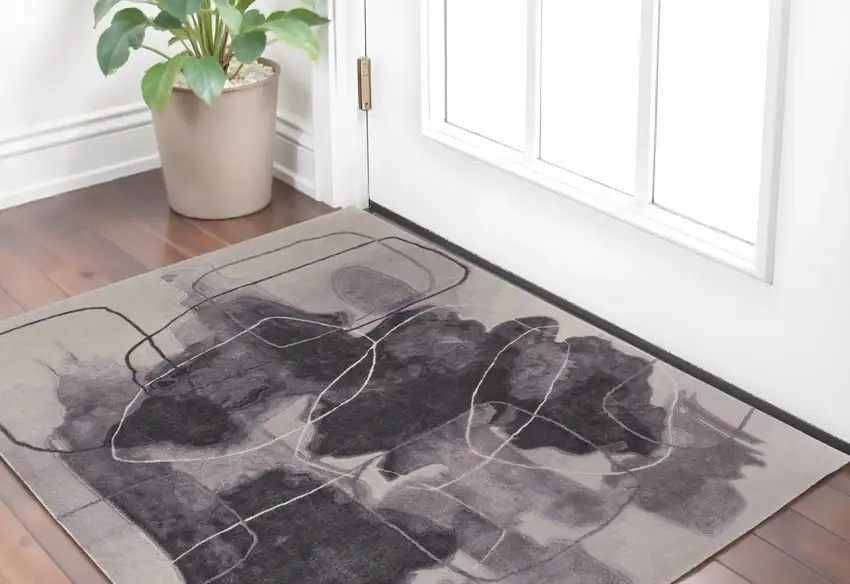 Gray and Ivory Abstract Hand Tufted Area Rug Photo 1