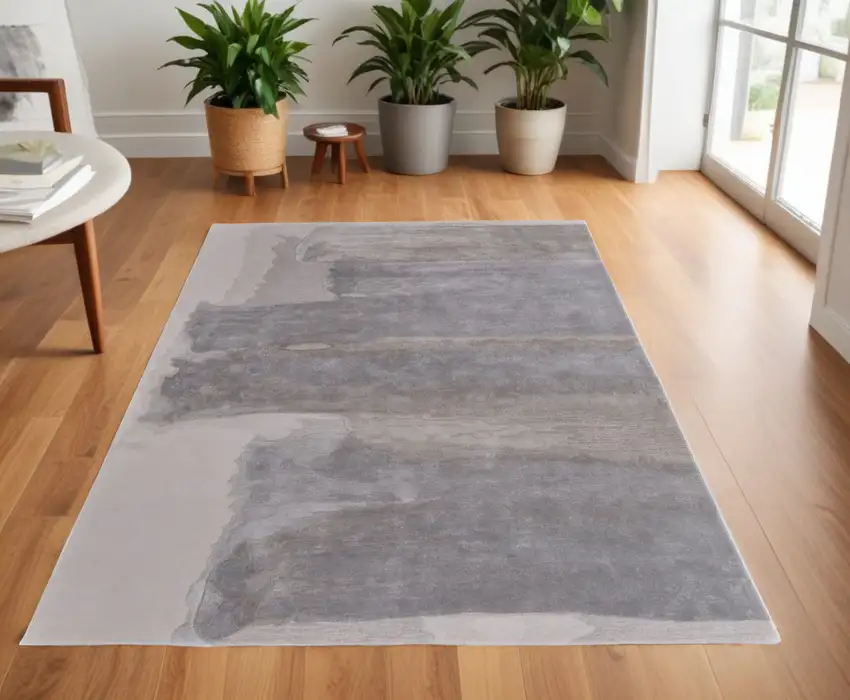Gray and Ivory Abstract Hand Tufted Area Rug Photo 2