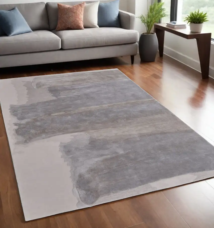 Gray and Ivory Abstract Hand Tufted Area Rug Photo 2