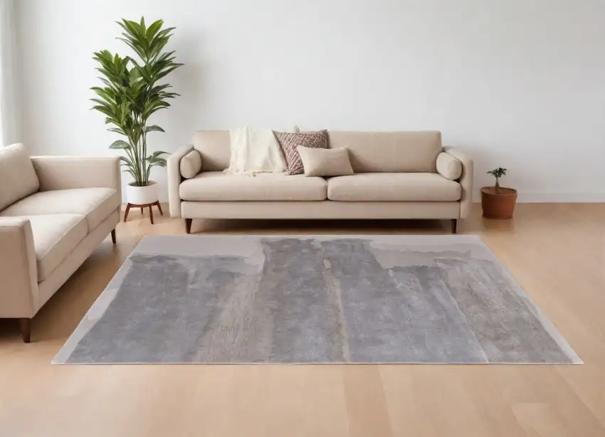 Gray and Ivory Abstract Hand Tufted Area Rug Photo 2