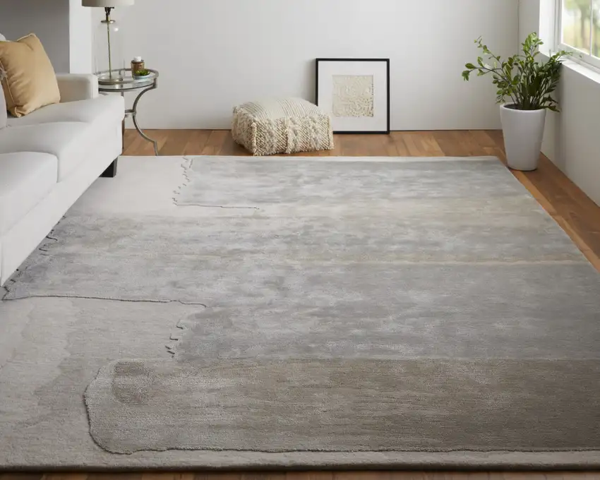 Gray and Ivory Abstract Hand Tufted Area Rug Photo 7