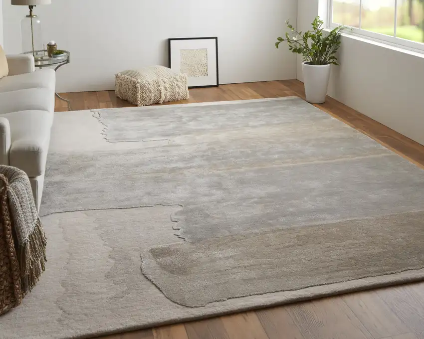 Gray and Ivory Abstract Hand Tufted Area Rug Photo 8