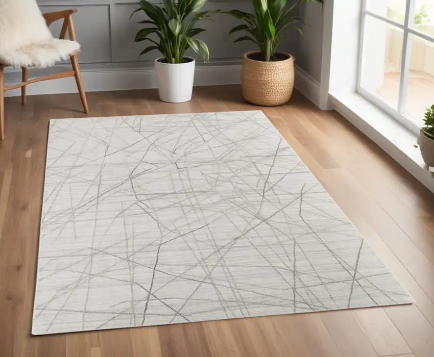 Gray and Ivory Abstract Hand Woven Area Rug Photo 1