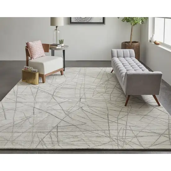 Gray and Ivory Abstract Hand Woven Area Rug Photo 9
