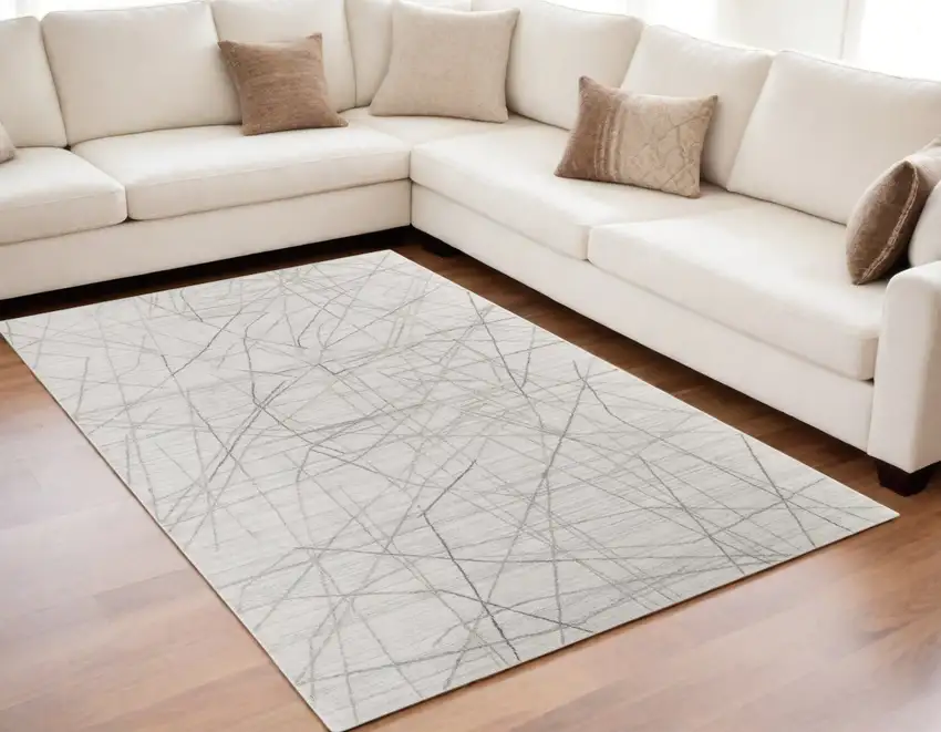 Gray and Ivory Abstract Hand Woven Area Rug Photo 1