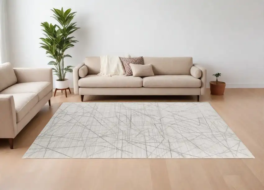 Gray and Ivory Abstract Hand Woven Area Rug Photo 1