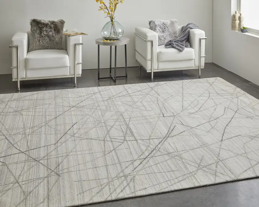 Gray and Ivory Abstract Hand Woven Area Rug Photo 7