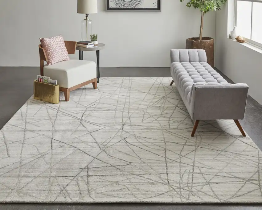 Gray and Ivory Abstract Hand Woven Area Rug Photo 8