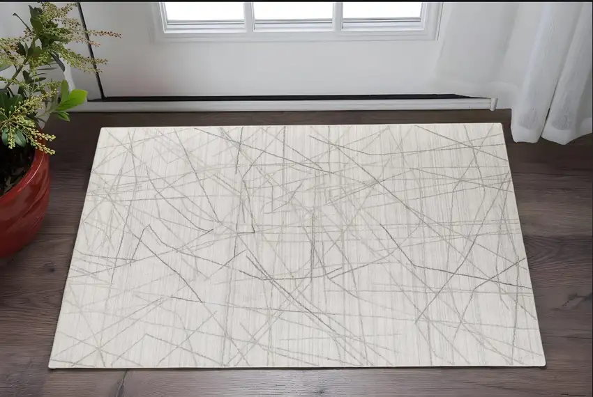 Gray and Ivory Abstract Hand Woven Area Rug Photo 1