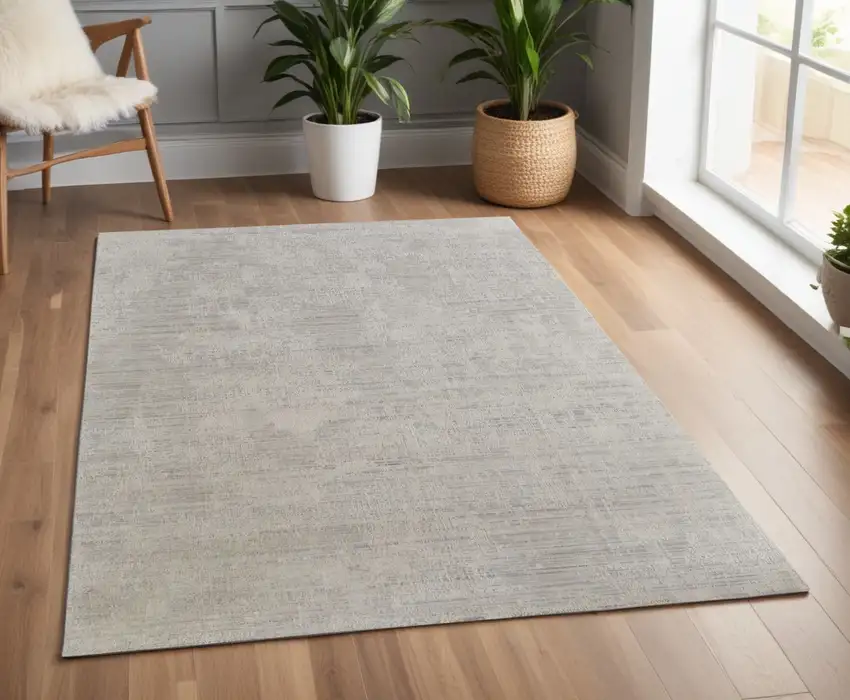 Gray and Ivory Abstract Hand Woven Worn Faded Area Rug Photo 1