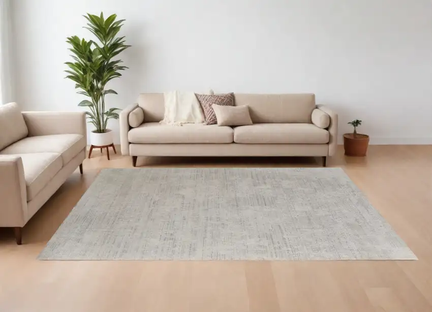 Gray and Ivory Abstract Hand Woven Worn Faded Area Rug Photo 1