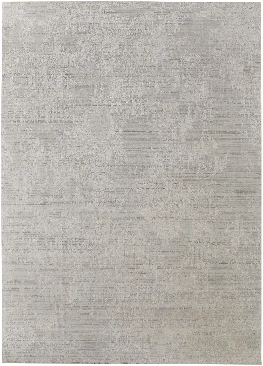 Gray and Ivory Abstract Hand Woven Worn Faded Area Rug Photo 5