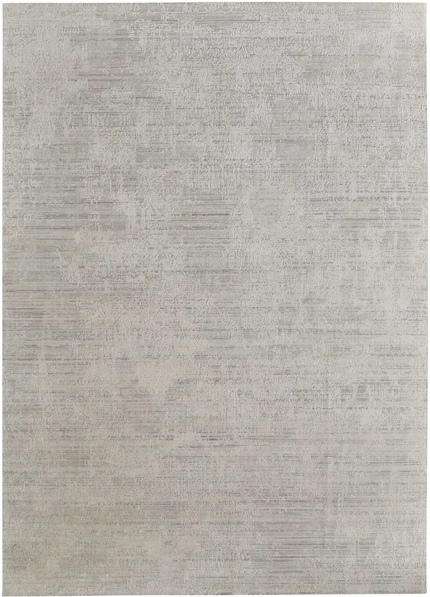 Gray and Ivory Abstract Hand Woven Worn Faded Area Rug Photo 2