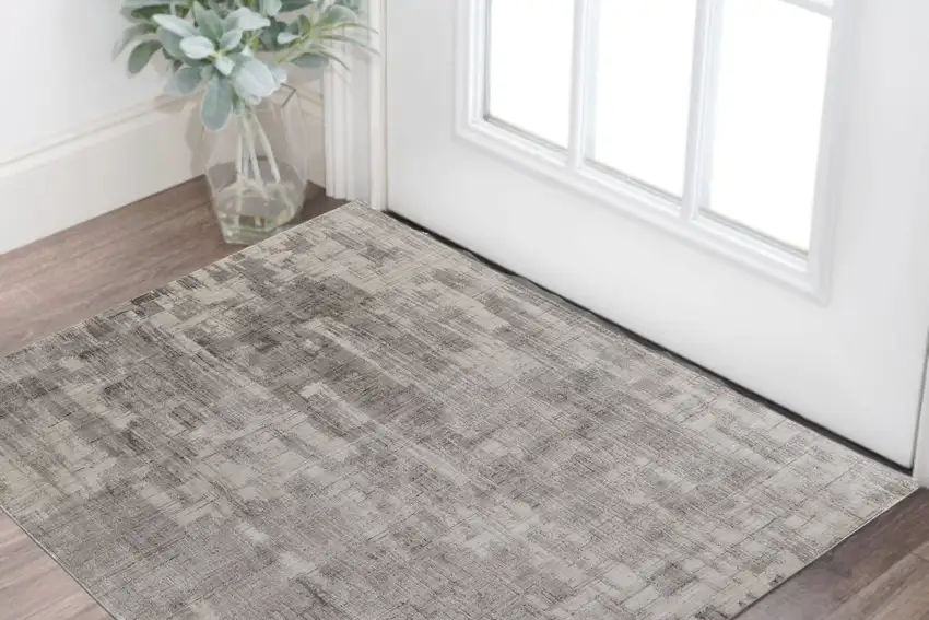 Gray and Ivory Abstract Hand Woven Worn Faded Area Rug Photo 1