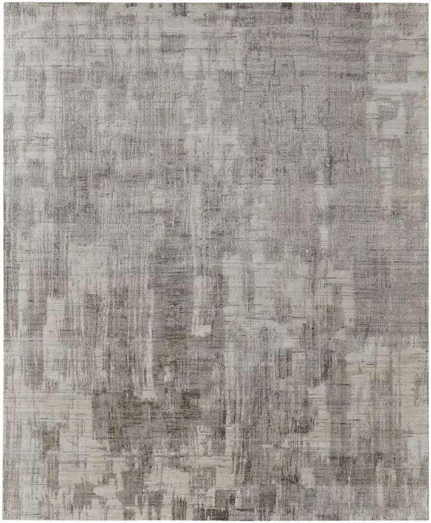 Gray and Ivory Abstract Hand Woven Worn Faded Area Rug Photo 2