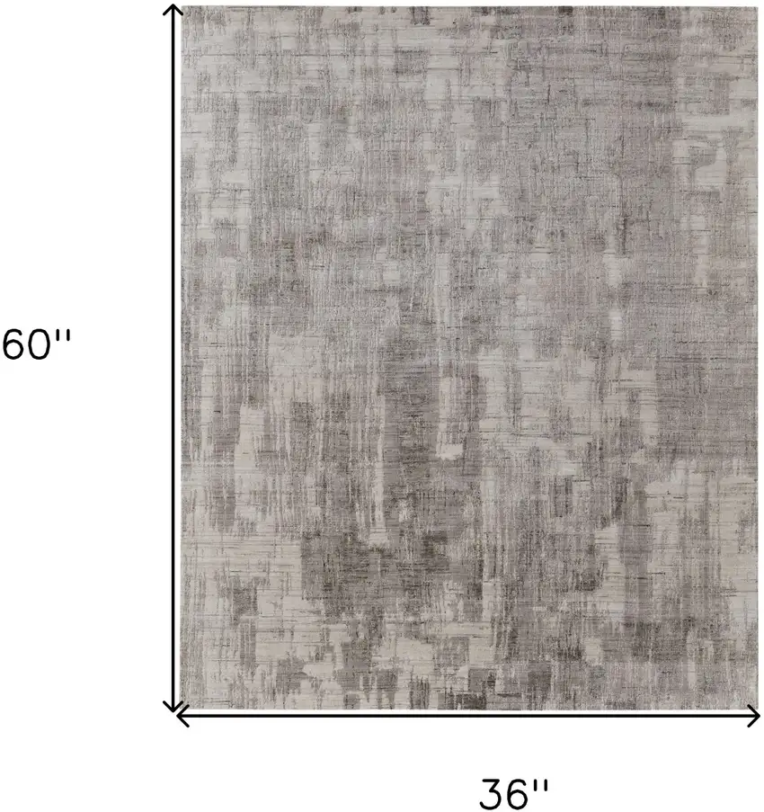 Gray and Ivory Abstract Hand Woven Worn Faded Area Rug Photo 3