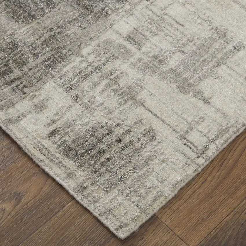 Gray and Ivory Abstract Hand Woven Worn Faded Area Rug Photo 8