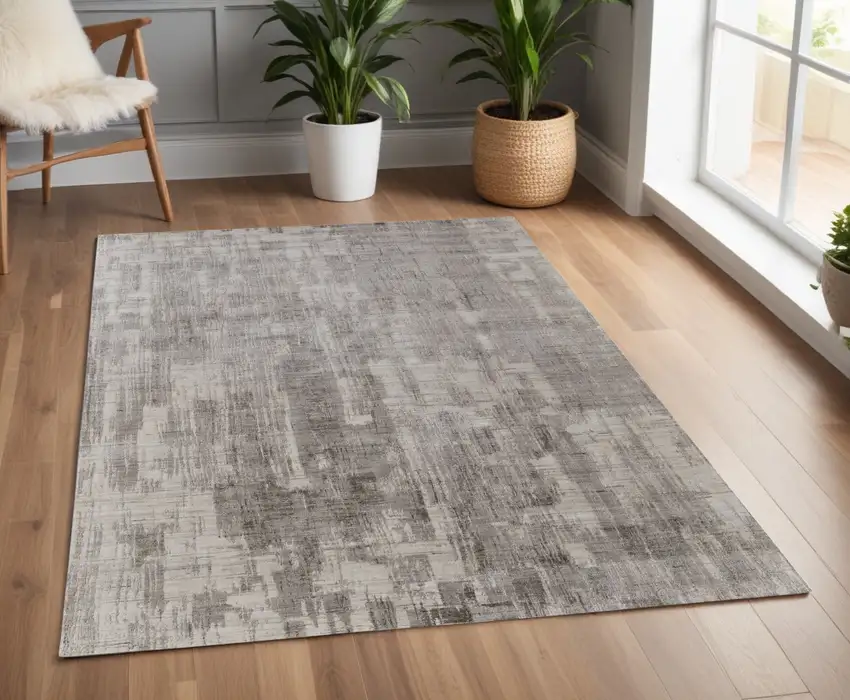 Gray and Ivory Abstract Hand Woven Worn Faded Area Rug Photo 1