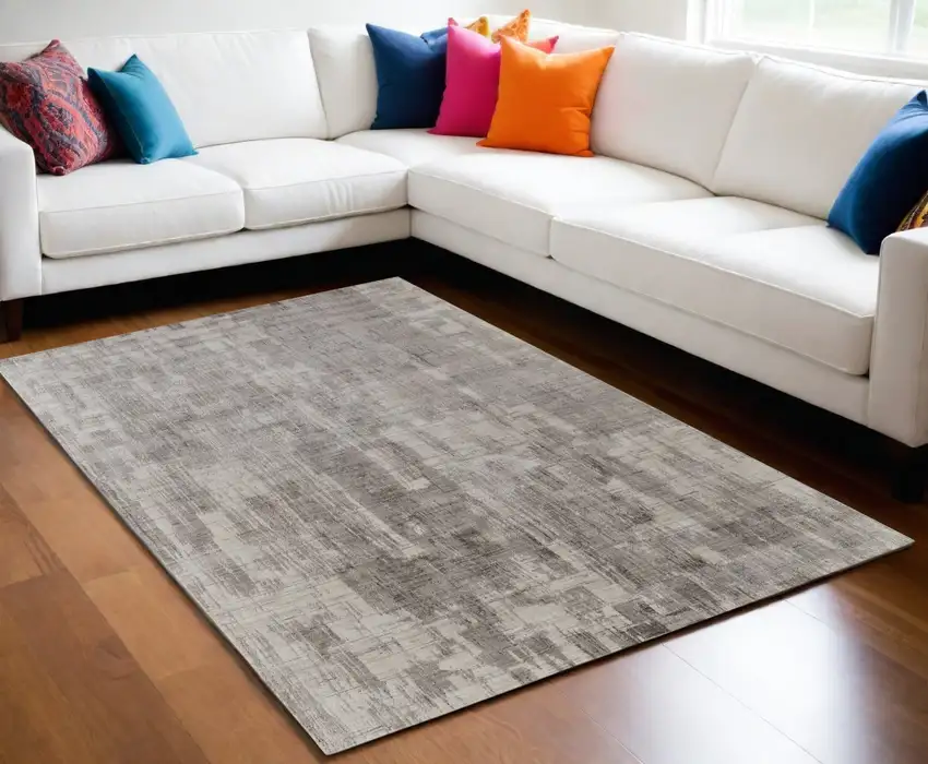 Gray and Ivory Abstract Hand Woven Worn Faded Area Rug Photo 1