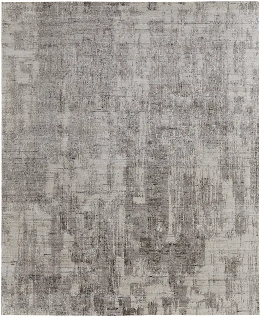 Gray and Ivory Abstract Hand Woven Worn Faded Area Rug Photo 6